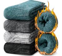 EBMORE Calcetines Termales de Lana Merino para Mujeres y Hombres Gruesos Invierno Trekking Acogedores Crew Cómodos Regalos Calcetines 4 Pairs Stuffer(Verde/Blanco/Gris Oscuro/Negro, M)