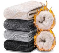 EBMORE Calcetines Termales de Lana Merino para Mujeres y Hombres Gruesos Invierno Trekking Acogedores Crew Cómodos Regalos Calcetines 4 Pares Stuffer(Beige/Gris/Gris oscuro/Negro, L)