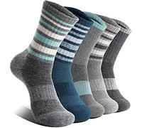 EBMORE Calcetines Térmicos de Lana Merino para Mujer - Invierno Running Trabajo Antiampollas Ciclismo Gruesos Cálidos - Regalo 5 Pares Navidad (Rayas B Grises, L)