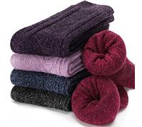 EBMORE Calcetines Térmicos de Merino para Mujeres, de Lana, de Senderismo Cálidos, Regalos para Mujeres, de Invierno, de Trabajo, de Tejido, 5 Pares (Color Claro)