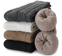 EBMORE Calcetines Térmicos de Merino para Mujeres, de Lana, de Senderismo Cálidos, Regalos para Mujeres, de Invierno, de Trabajo, de Tejido, 5 Pares (Serie Caqui)