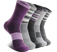 EBMORE Calcetines Termicos Deporte de Lana Merino para Mujer, Calcetines Invierno Running Trabajo Antiampollas Ciclismo Gruesos Cálidos Regalo 5 Pares Calcetines Navidad (Rayas A Violeta, L)