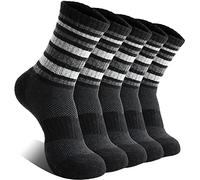 EBMORE Calcetines Termicos Deporte de Lana Merino para Mujer, Calcetines Invierno Running Trabajo Antiampollas Ciclismo Gruesos Cálidos Regalo 5 Pares Calcetines Navidad (Rayas Negros, L)