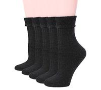 EBMORE Calcetines Termicos Invierno Mujer de Lana Merino, Calcetines Trabajo Antiampollas Gruesos y Cálidos Regalo para Mujer 5 Pares Calcetines Navidad (Puño Gris)