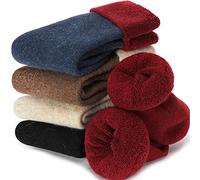 EBMORE Calcetines Termicos Invierno Mujer de Lana Merino, Calcetines Trabajo Antiampollas Gruesos y Cálidos Regalo para Mujer 5 Pares Calcetines Navidad (Puño C)