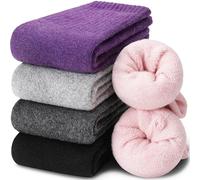 EBMORE Calcetines Termicos Mujer de Lana Merino Invierno Deporte Running Trabajo Antiampollas Gruesos Cálidos Regalo Navidad 5 Pares(Rosa y Lila A)