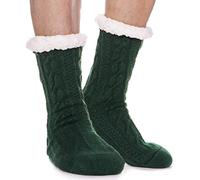 EBMORE Mens fuzzy calcetines invierno acogedor cabaña esponjosa cálida lana suave cómodo grueso antideslizante regalos de navidad casa calcetines stuffer(Verde Oscuro)