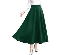 ebossy Falda larga de mezcla de lana de cintura alta vintage para mujer con bolsillo, Verde puro, Medium