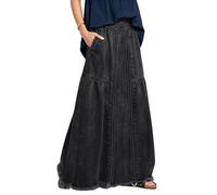 ebossy - Falda Larga de Mezclilla para Mujer, Cintura elástica, Dobladillo Deshilachado, Acampanada, desgastada, Hippie, Larga, Gris Oscuro, XS