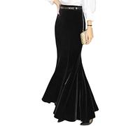 ebossy - Falda Larga de Terciopelo para Mujer, diseño de Cola de Sirena, para Fiesta de Noche - Negro - Medium