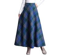 ebossy Falda Larga Vintage de Cintura Alta de Mezcla de Lana a Cuadros con Bolsillo para Mujer, Azul, XL