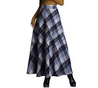 ebossy Falda Larga Vintage de Cintura Alta de Mezcla de Lana a Cuadros con Bolsillo para Mujer, Gris (Plaid Grey), Large
