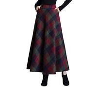 ebossy Falda larga vintage de cintura alta de mezcla de lana a cuadros con bolsillo para mujer, Verde, XL