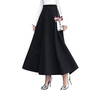 ebossy - Falda Larga Vintage de Cintura Alta, Lana mezclada, a Cuadros, Acampanada, con Bolsillo (Talla XXL, Color Negro Puro)