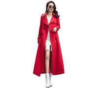 ebossy Gabardina de doble botonadura para mujer, abrigo largo y delgado de longitud completa, Rojo -, M