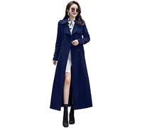 ebossy Gabardina de doble botonadura para mujer, delgada, de longitud completa, maxi abrigo largo, Azul marino, Medium
