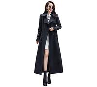 ebossy Gabardina de doble botonadura para mujer, delgada, longitud completa, maxi larga - negro - M