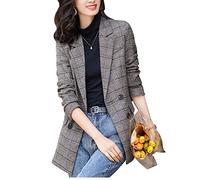 ebossy Traje de mujer con 2 botones para mujer, diseño de pata de gallo, Y-café, M
