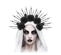 eBoutik - Diadema gótica floral negra para mujer, diadema de reina malvada para adultos, Medusa, Reina de la Nieve, Diosa, Halo con rosas para Halloween, cosplay, bailes de máscaras, diadema de