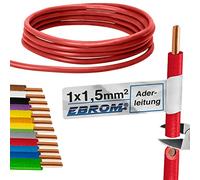 EBROM - Cable de 20 metros de un solo cable - Cable de cableado rígido - Cable de PVC - H07V-U 1,5 mm2 | 1,5 mm² | 1,5 mm² - Color: rojo - Cobre completo 99,9% OFC - Longitud: 20 metros