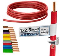EBROM - Cable de 5 metros de un solo cable - Cable de cableado rígido - Cable de PVC - H07V-U 2,5 mm2 | 2,5 mm² | 2,5 mm² - Color: rojo - cobre completo 99,9% cobre OFC - Longitud: 5 metros