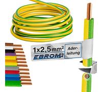 EBROM Cable de alimentación - Cable de PVC rígido - Cable de cableado - H07V-U 2,5 mm² - 2,5 mm² - Color: verde y amarillo, muchas longitudes a elegir, de 10 metros a 100 metros - Su longitud