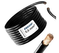 EBROM Cable de batería, cable de masa exacto al metro! NEGRO (-) H07V-K 2,5/4 / 6/10 / 16/25 / 35/50 o 70 mm² Cable de batería 99,9% cobre OFC - Longitud/sección transversal: 15 metros 2,5 mm2 negro