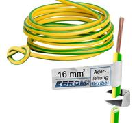 EBROM Cable de conexión a tierra H07V-K (K = cable fino flexible 99,9% cobre OFC, cobre completo), 1 x 16 mm², 5 a 100 metros a elegir, verde/amarillo 16 mm2 (16 mm2) - Su longitud: 15 metros