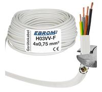 EBROM Cable de plástico redondo, LED, cable de alimentación, cable, cable de dispositivo, H03VV-F 4 x 0,75 mm², color: blanco, muchas longitudes en incrementos de 5 m hasta 250 metros 4G0,75 mm2,