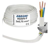 EBROM H03VV-F 3 x 0,75 mm² - Cable de manguera de PVC, color blanco, cable de dispositivo, cable LED, cable flexible, cable de plástico 3G0,75 mm2, cable para electrodomésticos, cable de alimentación