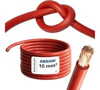 EBROM HI-FLEX - Cable de batería altamente flexible de 2 metros - Cable más - Rojo - 10mm2 | 10 mm² | 10 mm2 - Cable de alimentación de cobre completo de cobre 99,9% OFC - Su longitud: 2 metros