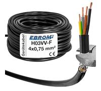 EBROM - línea de manguera de plástico cable de dispositivo de línea de cable LED redondo H03VV-F 4x0,75 mm², negro, 20 m