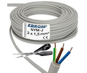 EBROM NYM-J 3 x 1,5 mm² - Cable de instalación - Cable de instalación - Línea para espacios húmedos - Gris - Gran selección en muchas longitudes en incrementos de 5 metros hasta 250 metros por pieza -
