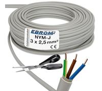 EBROM NYM-J 3 x 2,5 mm² - Cable con funda - Cable de instalación - Cable para ambientes húmedos - Gris - Selección en incrementos de 1 metro - Se vende por metros exactamente - Su selección: NYM-J 3 x