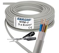 EBROM NYM-J 3 x 6 mm² - Cable de instalación - Cable de instalación - Gris - Selección en incrementos de 1 metro - Se vende por metros exactamente - Su selección: NYM-J 3 x 6 mm², longitud: 25 metros