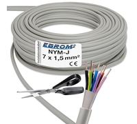 EBROM - NYM-J 7x1,5 mm² (mm2) Funda GRIS, 7 hilos de color para una asignación perfecta durante la instalación, ¡muchas longitudes! 99,9% cobre OFC - Cable de instalación - Cable de instalación,