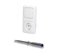 EBROM SET IDEE: Busch Jäger 2020 US - Interruptor táctil con mecanismo de resorte + enchufe 20EUC-214 en ReflexSi blanco alpino + comprobador de fase EBROM para montaje