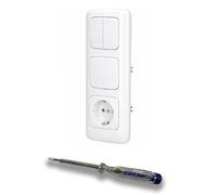 EBROM SET IDEE: Busch Jäger 20EUC-214 - Juego de interruptor de serie 2000/5 US + interruptor de cambio 2000/6 US + enchufe 20EUC-214 en ReflexSi blanco alpino brillante + comprobador de fase EBROM