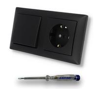 EBROM SET IDEE: Busch Jäger 20EUCB-915 BalanceSi 2020 US 2020 - Juego de enchufe con protección táctil elevada, color negro mate + comprobador de fase EBROM para montar los dispositivos