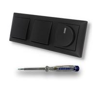 EBROM SET IDEE: Busch Jäger 6523U-102 - Regulador de intensidad led (2 interruptores 2000/6 US en Balance Si, incluye comprobador de fases EBROM para montaje de aparatos), color negro mate