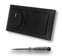 EBROM SET IDEE: Busch Jäger 6523U-102 - Regulador de intensidad led (2000/5 US, con interruptor de serie 2000/5 US, dividido), color negro mate -915 + comprobador de fase EBROM para el montaje de