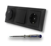 EBROM SET IDEE: Busch Jäger 6523U-102 - Regulador de intensidad led (incluye pulsador 2020 US y enchufe 20EUC-915 en Balance Si, color negro mate, incluye comprobador de fase EBROM para montar los