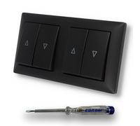 EBROM SET IDEE: Busch Jäger - Juego de 2 botones para persianas (mecanismo de muelle) con símbolos de flecha en BalanceSi negro mate -915 + comprobador de fases EBROM para montar los dispositivos