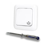 EBROM SET IDEE: Busch Jäger Set 2000/6 US Interruptor de luz encendido/apagado con símbolo de luz reflexSi blanco alpino + comprobador de fase EBROM para montaje