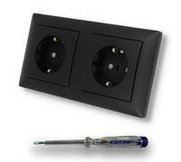 EBROM SET IDEE: Busch Jäger Set con 2 enchufes 20EUC-915 en BalanceSi negro mate -915 + comprobador de fase EBROM para montaje de dispositivos