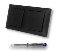EBROM SET IDEE: Busch Jäger Set con 2 interruptores de luz de encendido/apagado - 2000/6 US - en BalanceSi negro mate - 915 + comprobador de fase EBROM para montaje de dispositivos