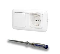 EBROM SET IDEE: Busch Jäger Set de 2 enchufes plegables con mecanismo de resorte 20EUK-214 en ReflexSi blanco alpino + comprobador de fase EBROM para montaje