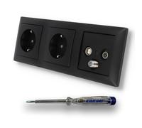 EBROM SET IDEE: Caja de 3 orificios empotrable, 47 - 2150 MHz, caja de aguja, compatible con radio/TV/SAT, 2 enchufes BalanceSi negro mate 20EUC-915 + comprobador de fase EBROM para el montaje de los