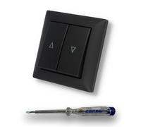 EBROM SET IDEE EBROM Set Idea: Interruptor de persiana Busch JÄGER 2000/4 US (permanece en su posición) + tecla BBblack con Flecha Arriba/Abajo + Marco en Negro Mate + comprobador de Fase EBROM para