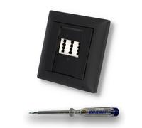 EBROM SET IDEE: EBROM TAE 3x6 NFN - Toma de teléfono empotrada para 1 teléfono y 2 dispositivos adicionales + Busch Jäger BalanceSi 915 negro mate cubierta y marco + comprobador de fase EBROM para